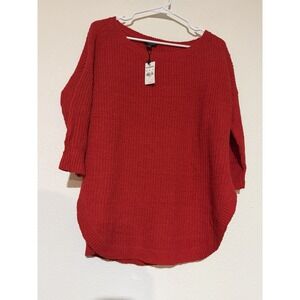 NWT Express Sweater Size Small Red Knit Pullover Thermal Round Neck 3/4 Sleeve